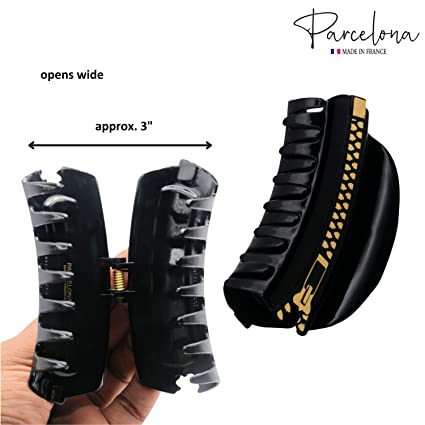 Parcelona French Belle Zip Design Small Glossy Black Cellulose Hair Claw