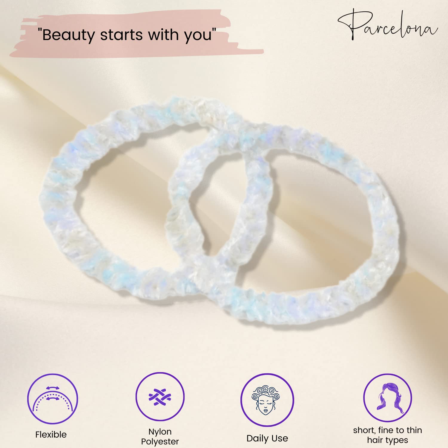 Parcelona Flexible Set of 4 Chenille Ponytail Holder Elastic Hair Ties
