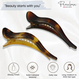 Parcelona French Brill Beak Light Shell and Brown Large Alligator Hair Claw 2Pcs