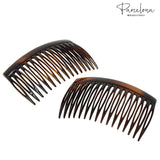 Parcelona French Glossy Shell Celluloid Good Grip 16 Teeth Hair Side Combs 2 Pcs