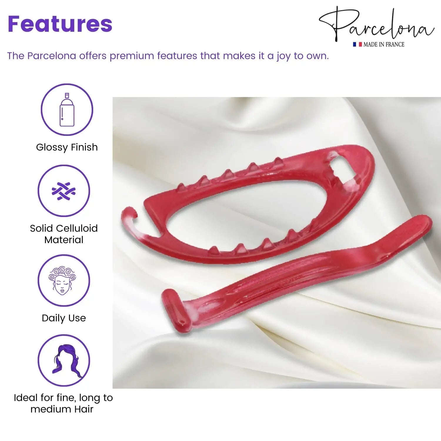 Parcelona French Plain Oval Small Cellulose Metal Free Hair Barrette for Women