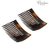 Parcelona French Glossy Shell Celluloid Good Grip 16 Teeth Hair Side Combs 2 Pcs