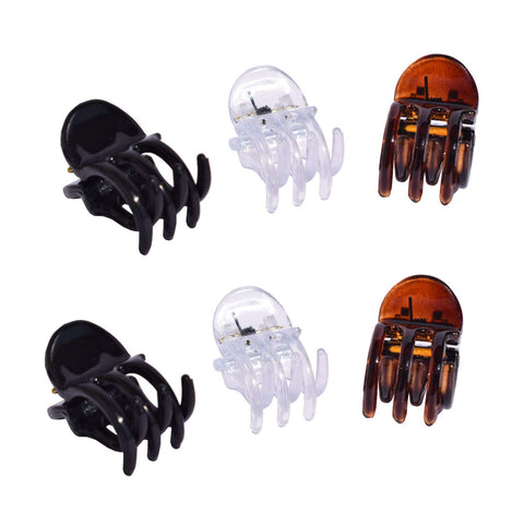 Parcelona French Classic Round Brown Clear n Black Mini 1/2” Hair Claws 6pcs