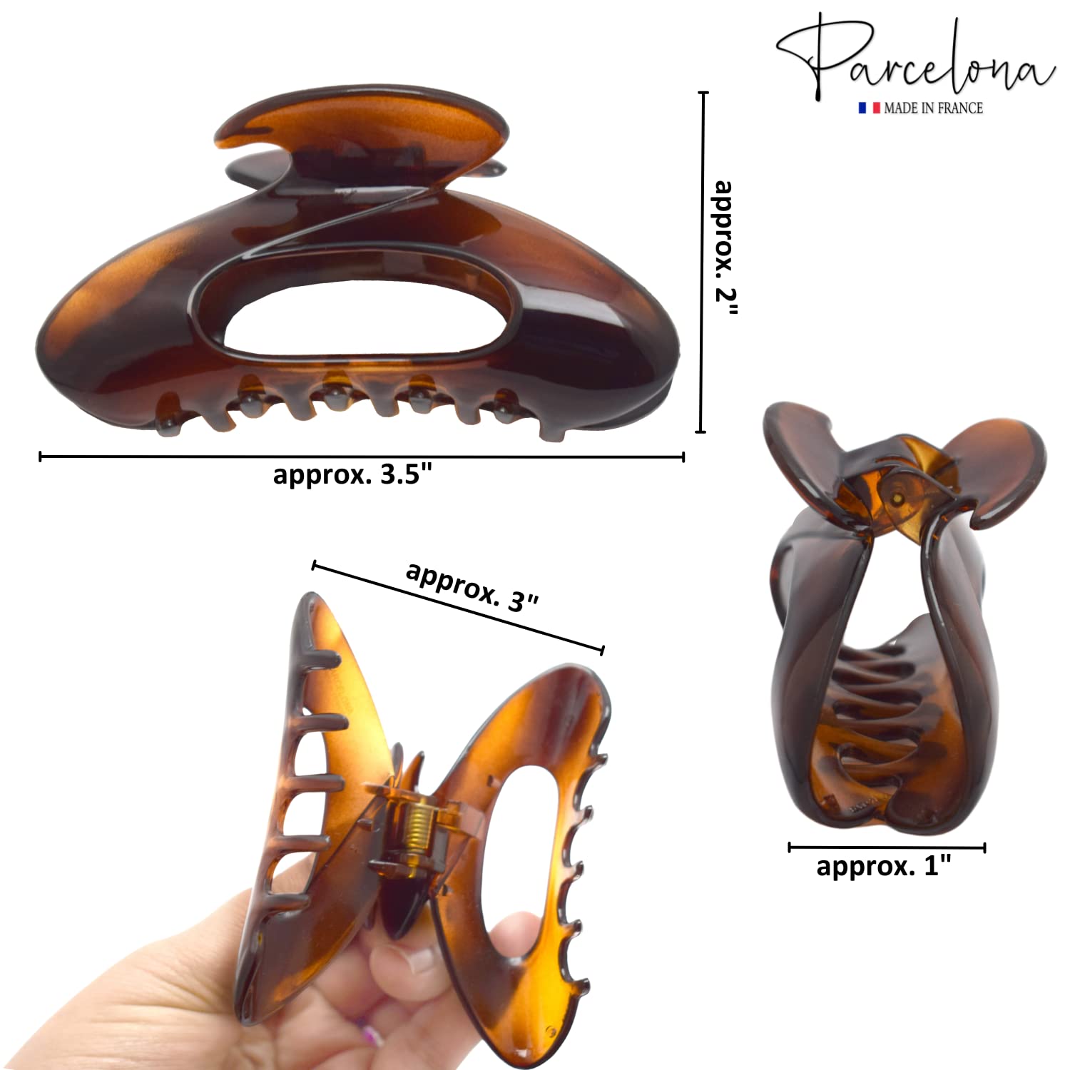Parcelona France Ovale Medium 3.5 Inches Covered Spring Cellulose Hair Claw Clip