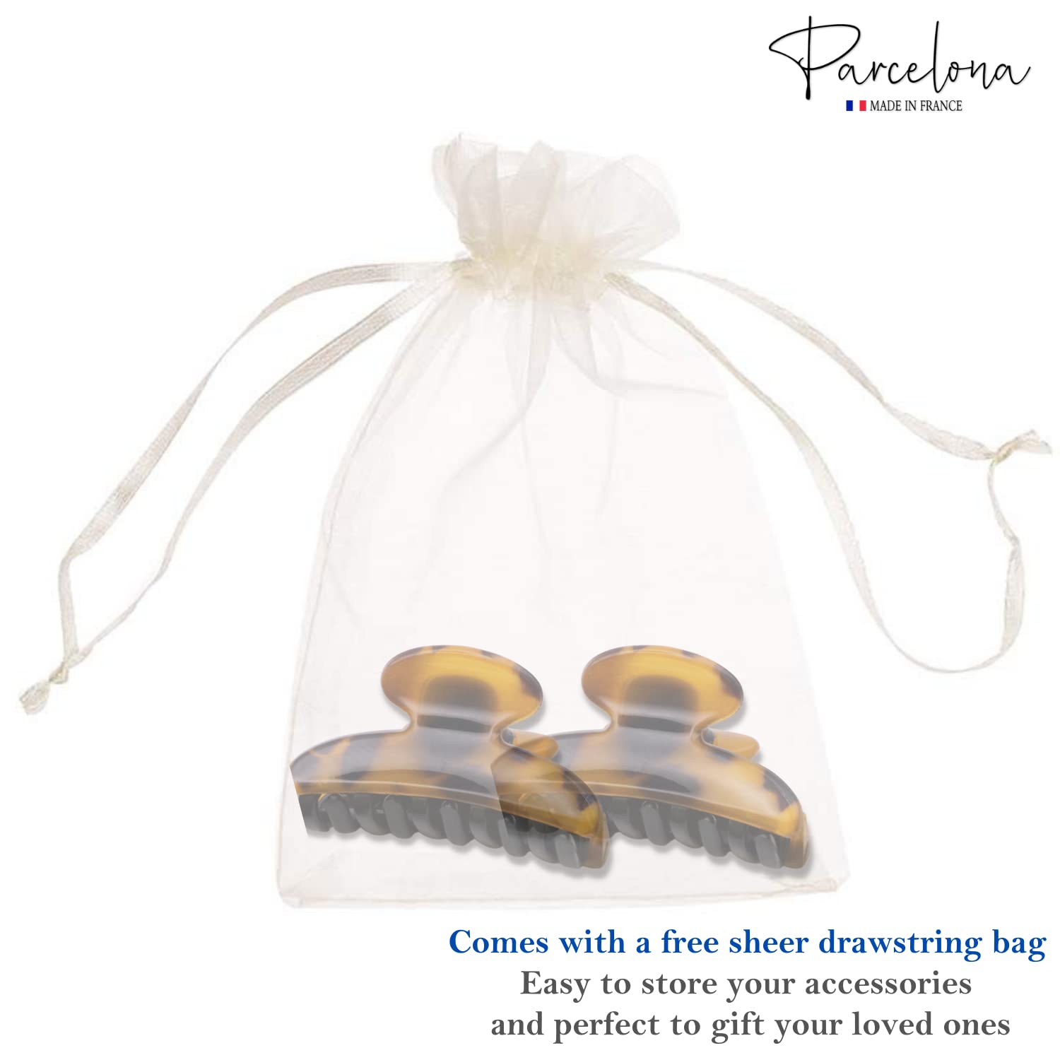 Parcelona French Glossy Oval Small 2.5" Cellulose Set of 2 Jaw Hair Claw Clips