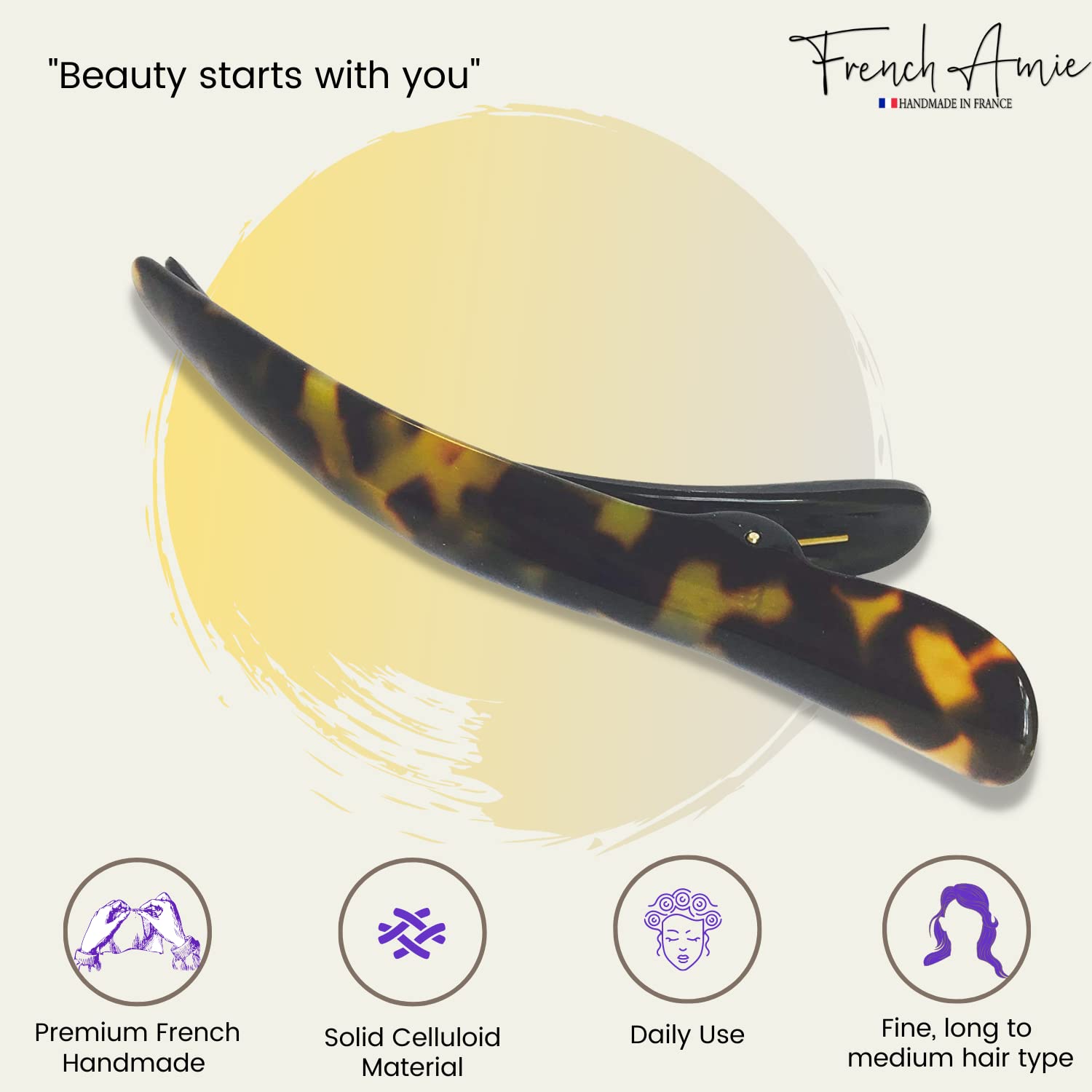 French Amie Large Brill Beak Handmade Salon Hinge Hair Side Slider