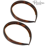 Parcelona French Bold 1/2" Wide Shell Celluloid Set of 2 Headbands for Women