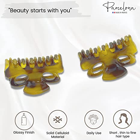 Parcelona French Petite Very Small Celluloid Set of 4 Hair Claws For Women