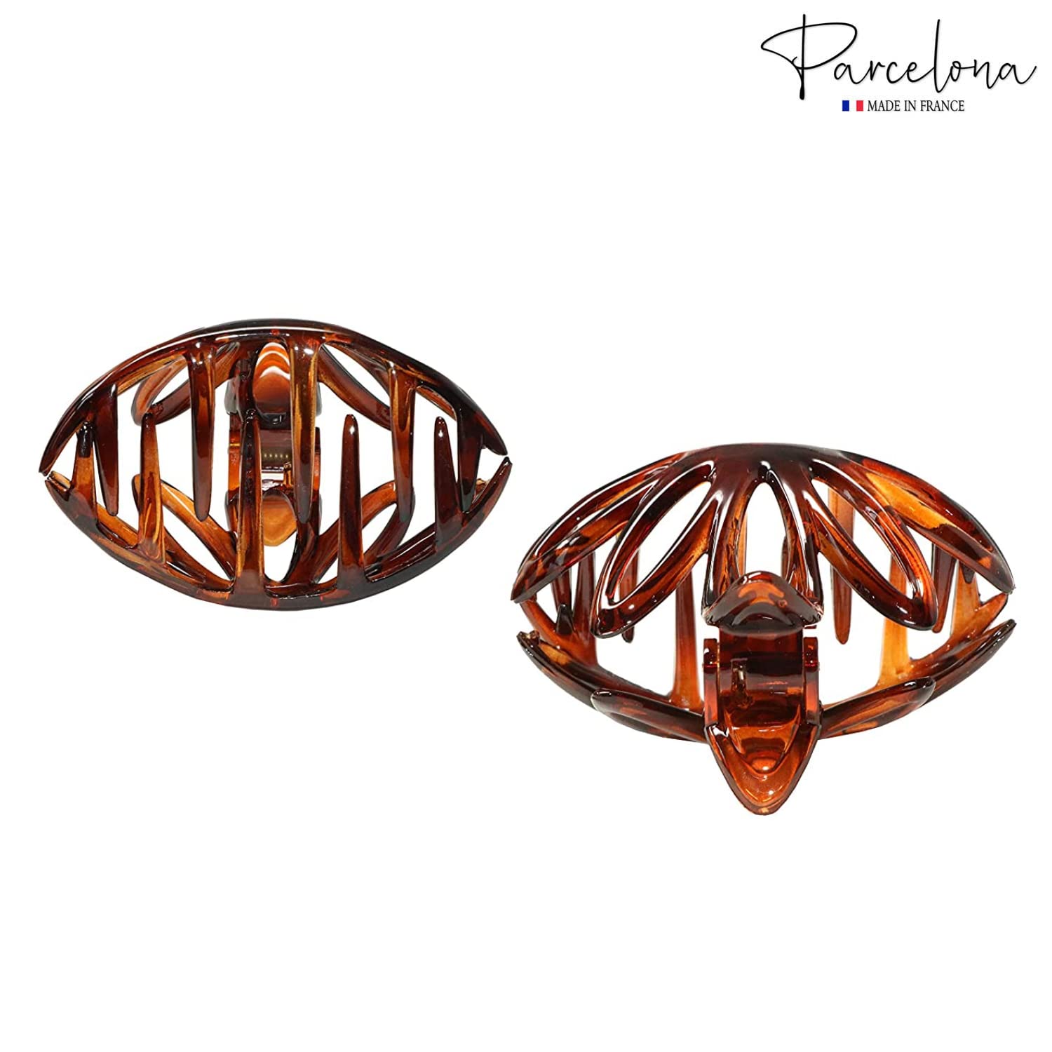 Parcelona French Lotus Shell Large 3 1/4" Cellulose Hair Claw Clip 2 Pieces
