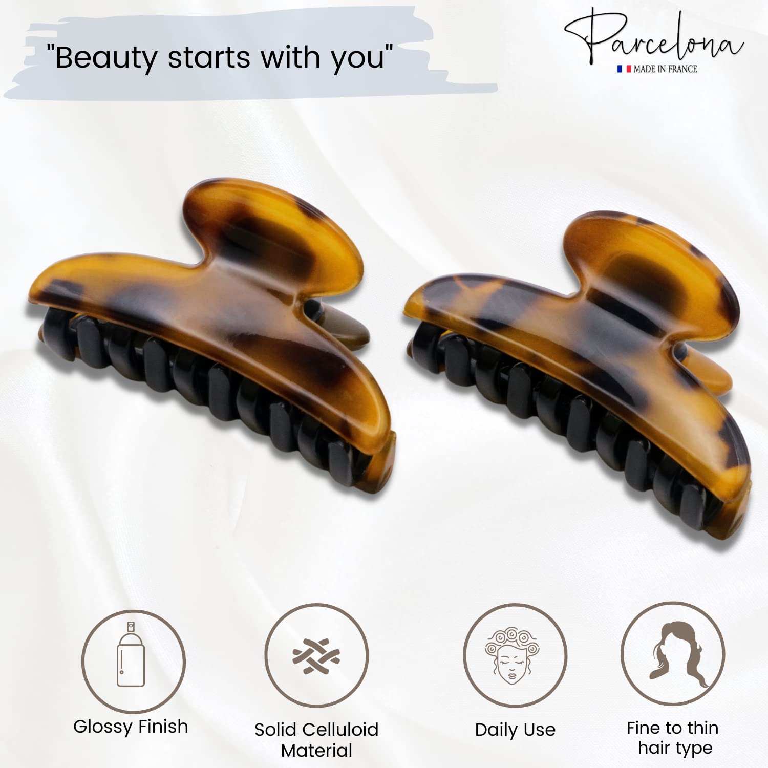 Parcelona French Glossy Oval Small 2.5" Cellulose Set of 2 Jaw Hair Claw Clips