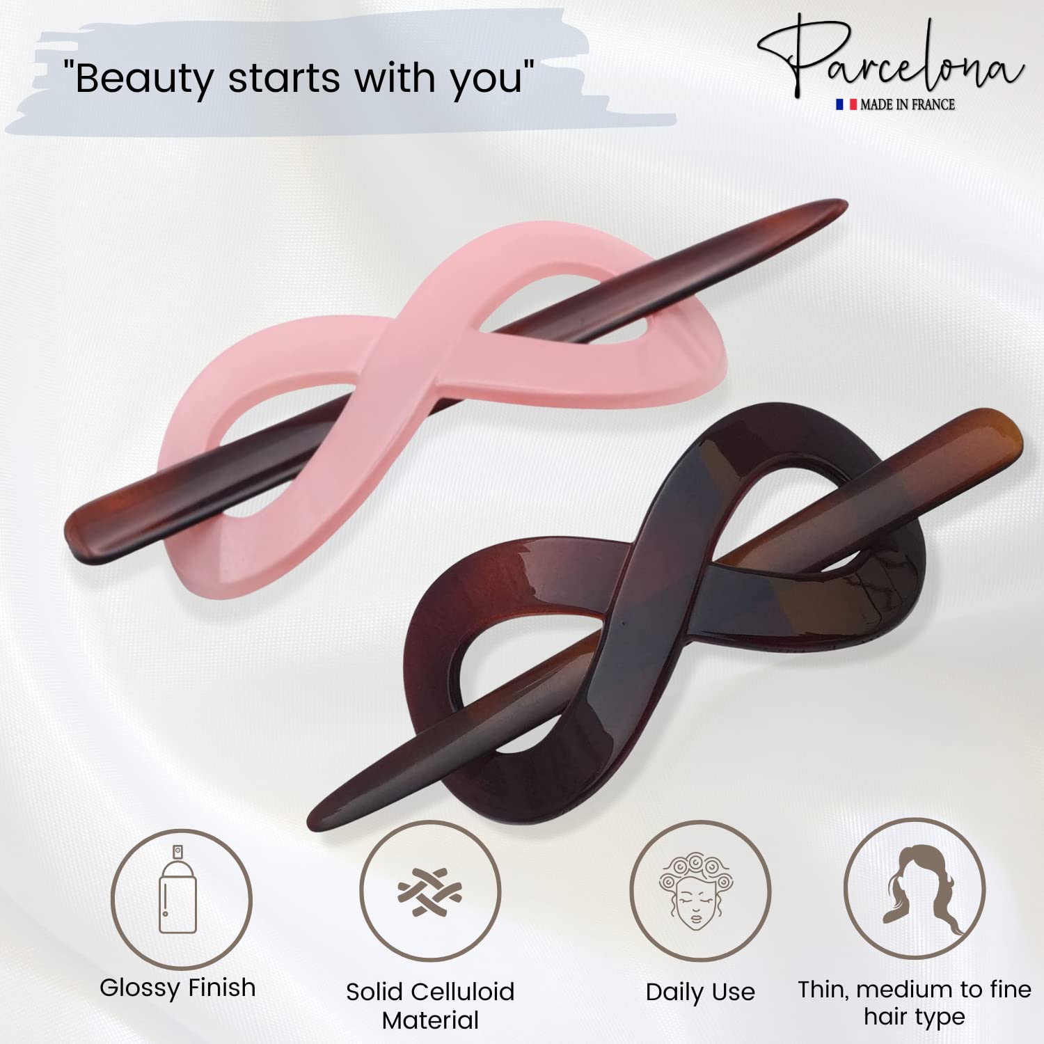 Parcelona French Infinity Medium Celluloid Set of 2 Hair Slider Bun Covers
