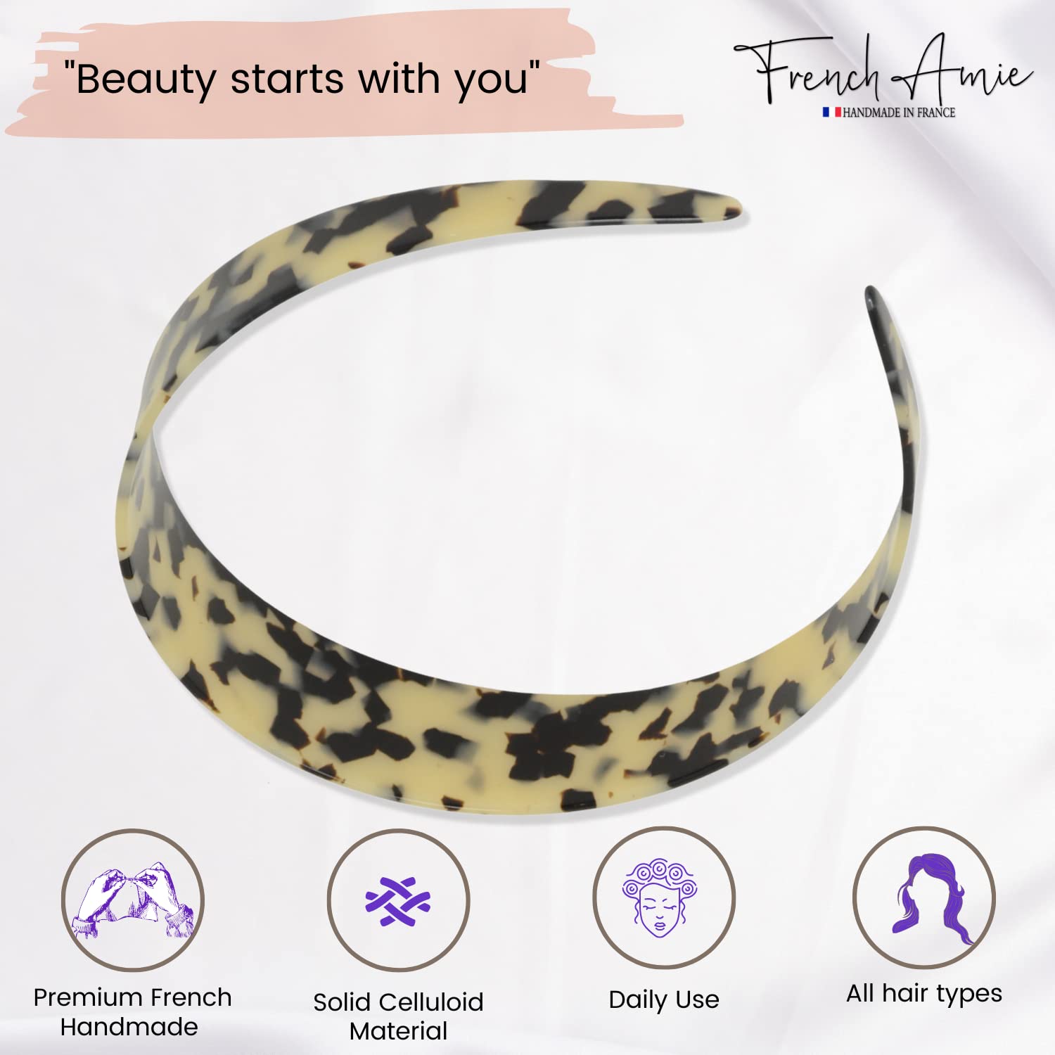 French Amie Ultracomfort Wide 1 1/4" Cellulose Handmade French Hair Headband