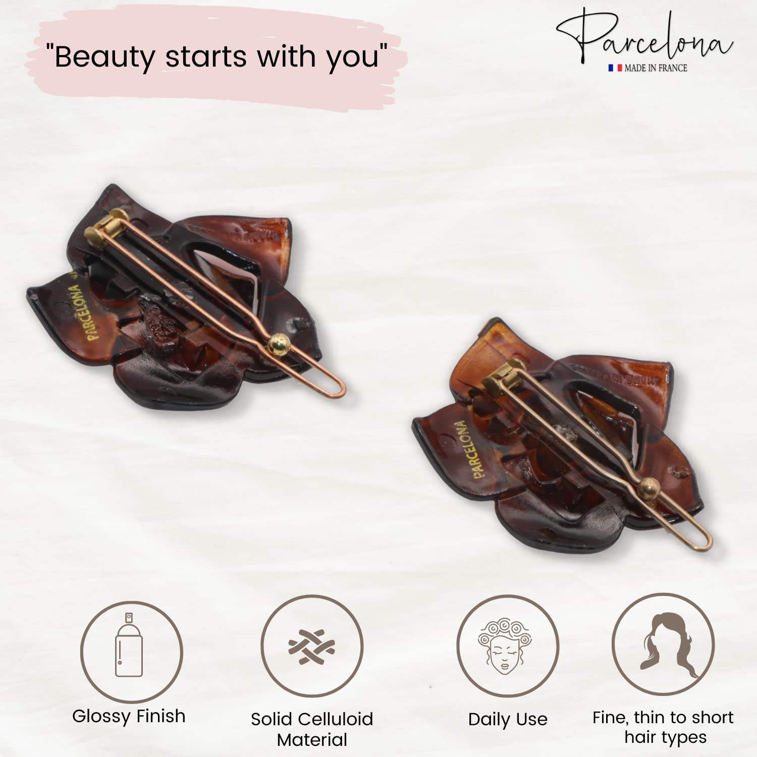 Parcelona French Flower Small 1.5" Cellulose Side Slide Snap Barrettes for Women