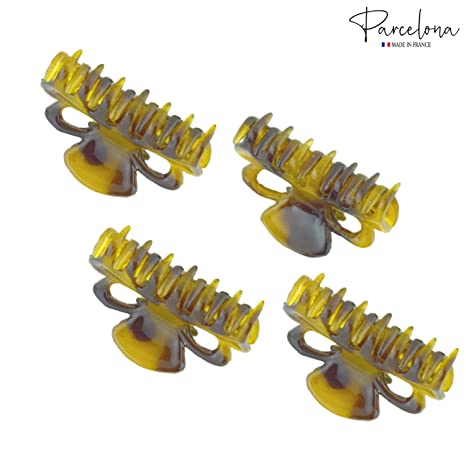 Parcelona French Petite Very Small Cellulose Set of 4 Hair Claws For Women