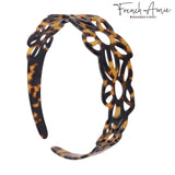 French Amie Flower Wide 1 1/2" Celluloid Handmade Flexible Headbands