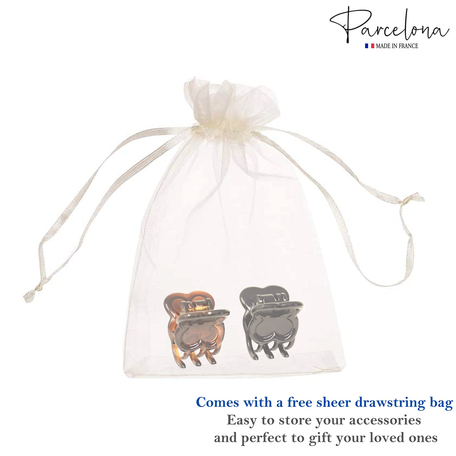 Parcelona French Petunia Mini 1” Cellulose Set of 2 Hair Claw Clips for Women