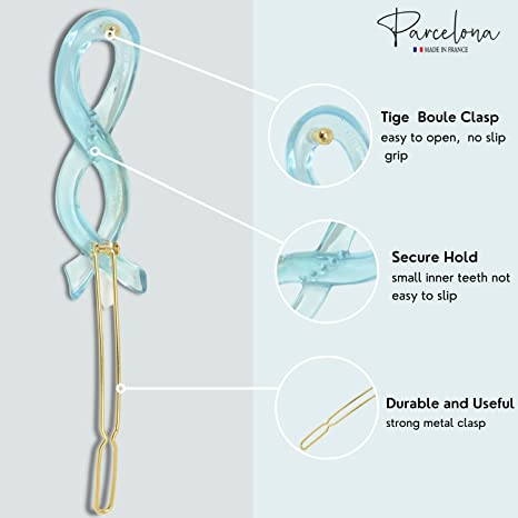 Parcelona French Infinity Ribbon Small Cellulose Hair Barrettes for Women(2 Pcs)
