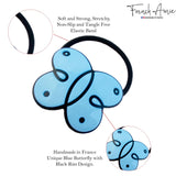 French Amie Butterfly Light Blue with Black Rim 1 3/4" Celluloid Handmade in Fra