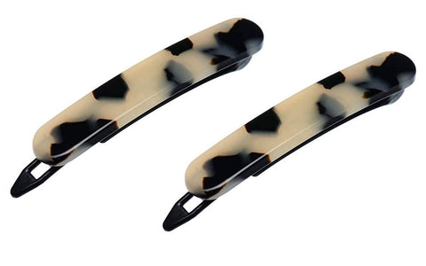 French Amie Mini White Tokyo 1 3/4” Handmade Celluloid Set of 2 Metal Free Hair