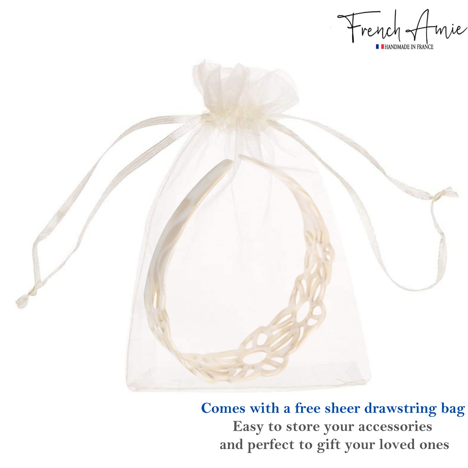 French Amie Flower Wide 1 1/2" Cellulose Handmade Flexible Headbands