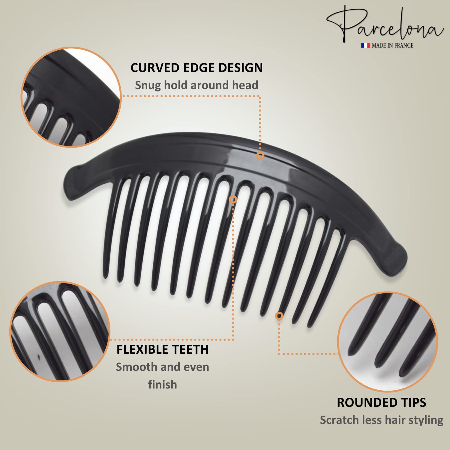 Parcelona France Arch Extra Large Shell 13 Teeth Interlocking Side Hair
