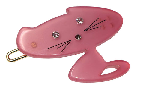 French Amie Cute Kitty Crystals Light Pink Small 1 3/4” Handmade Side Slide Hair