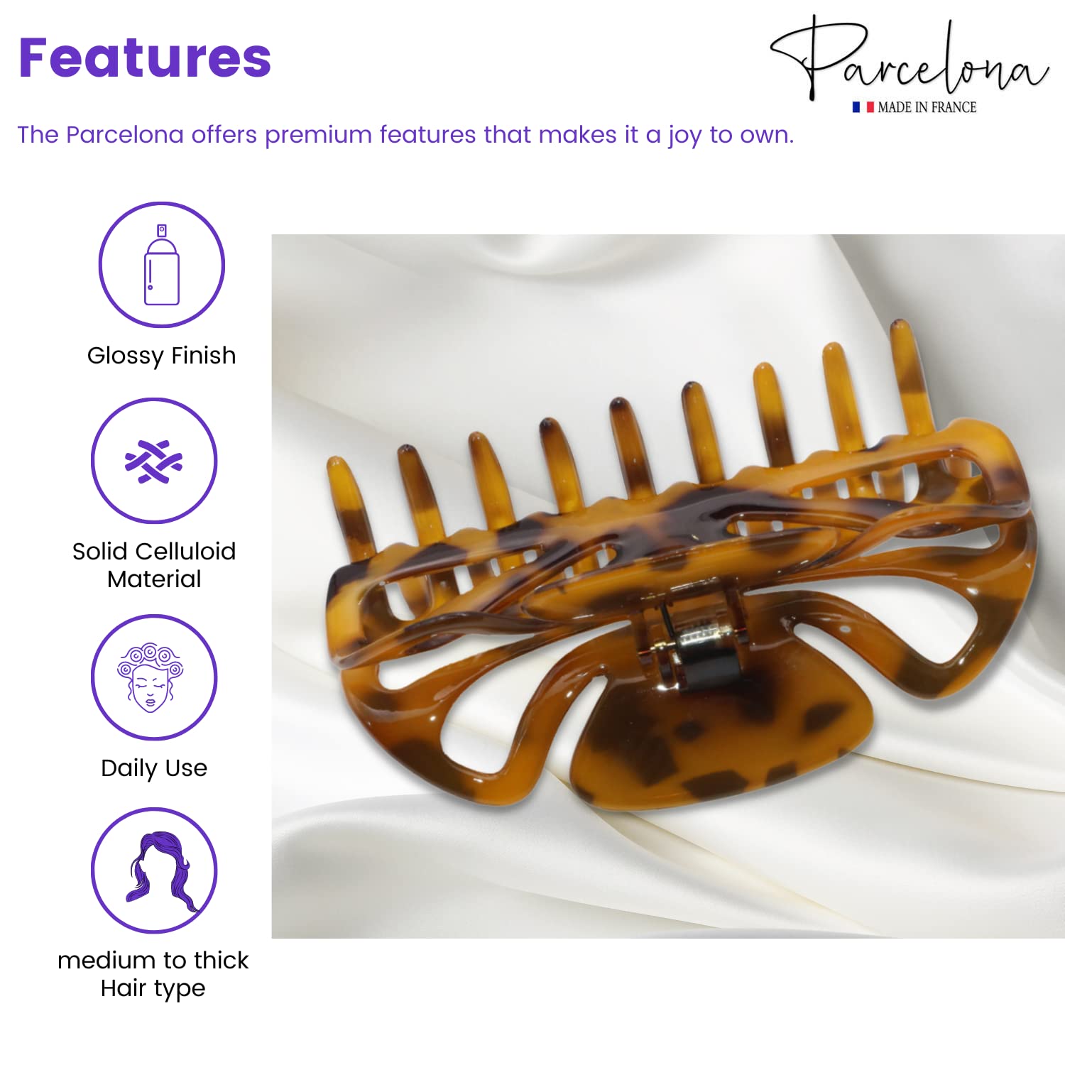 Parcelona French Glossy Belle Large Cellulose Hair Claw for Women