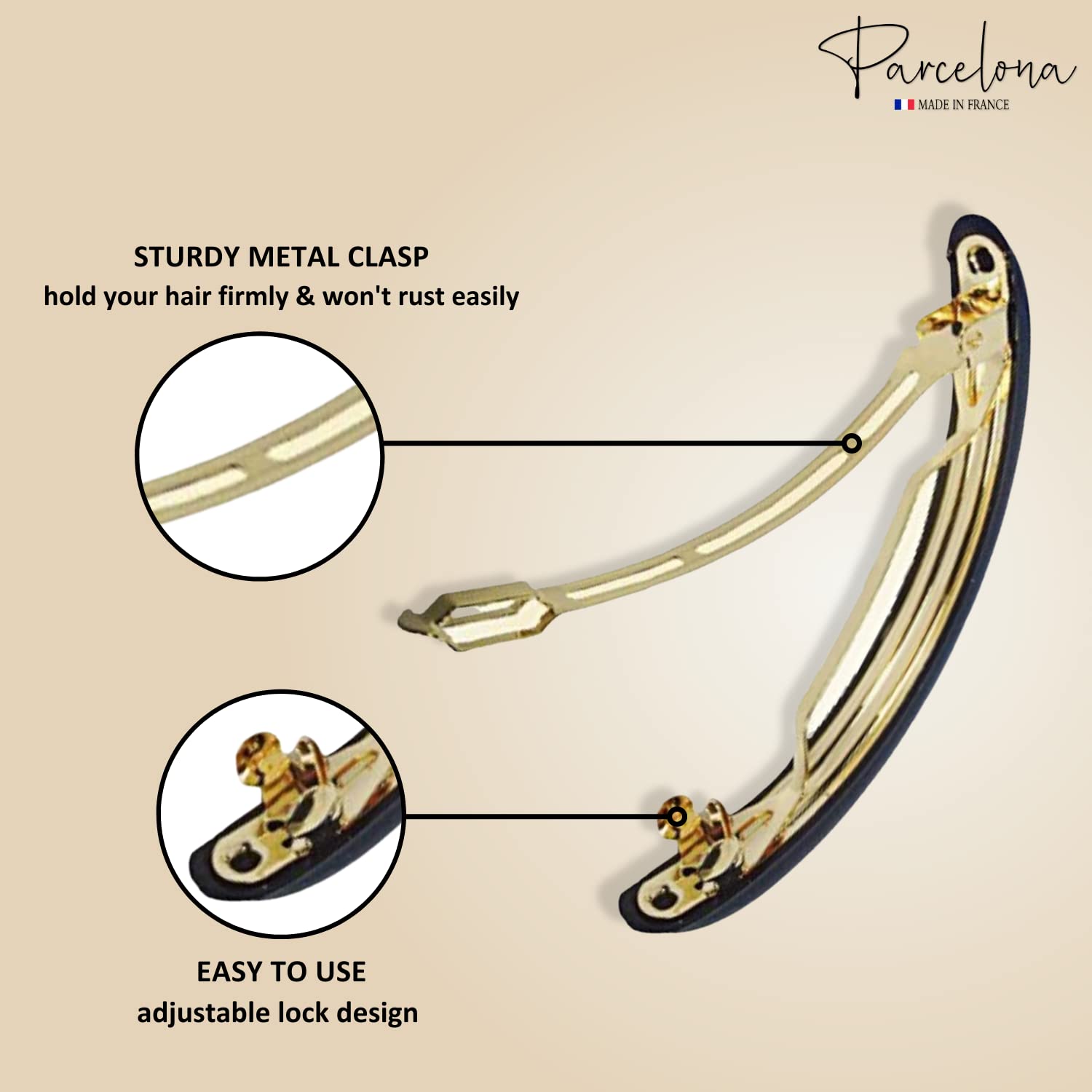 Parcelona French Half Round Thin 3" Shell Cellulose Hair Barrette Clip for Women