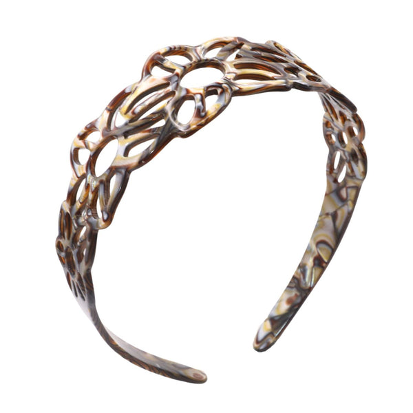 French Amie Flower Wide 1 1/2" Celluloid Handmade Flexible Headbands