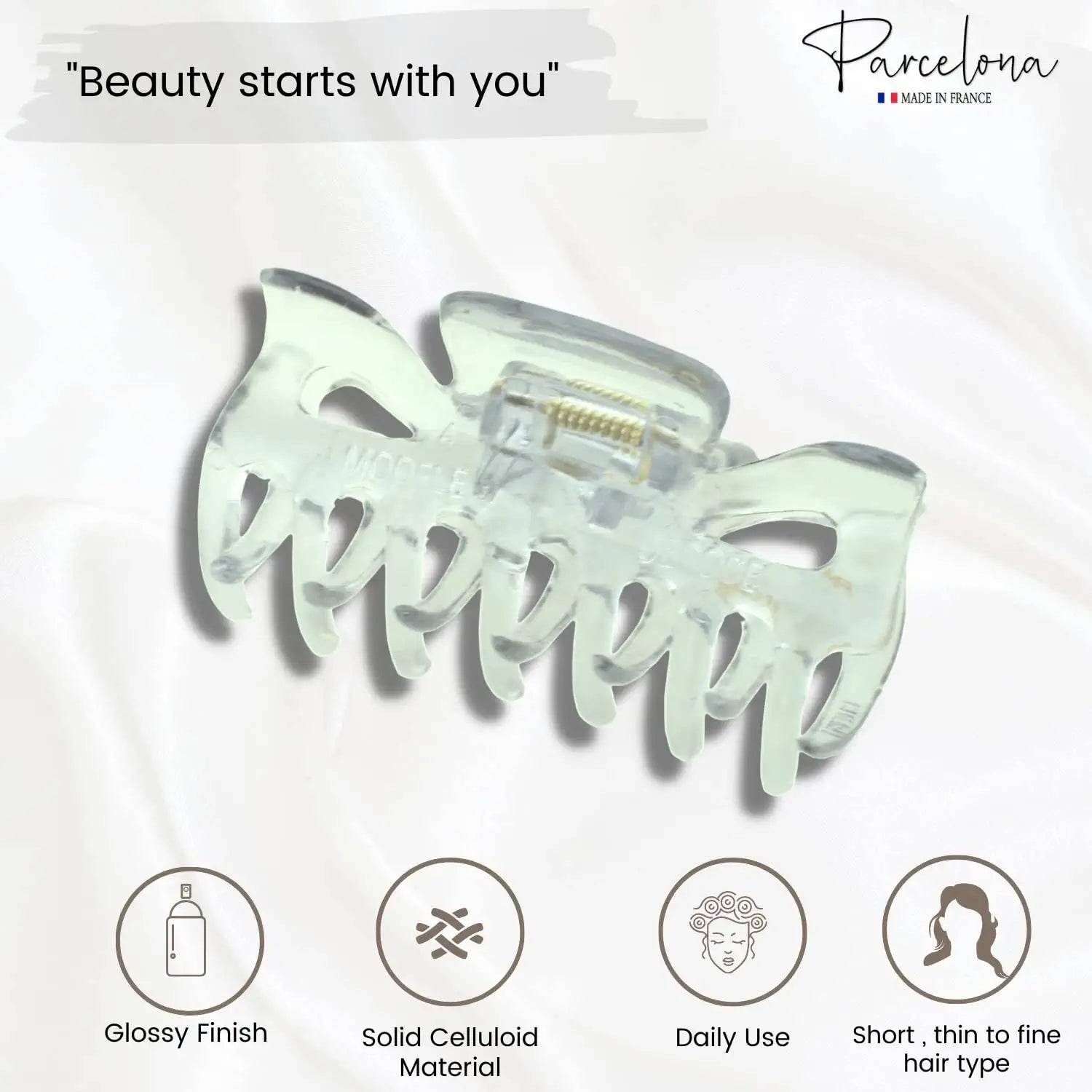Parcelona French Classic Small 2.5" Celluloid Set of 2 Jaw Hair Claws for Women