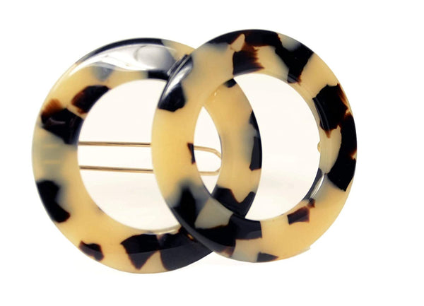 French Amie Twin Round White Tokyo  Side Slide Hair Clip Barrette