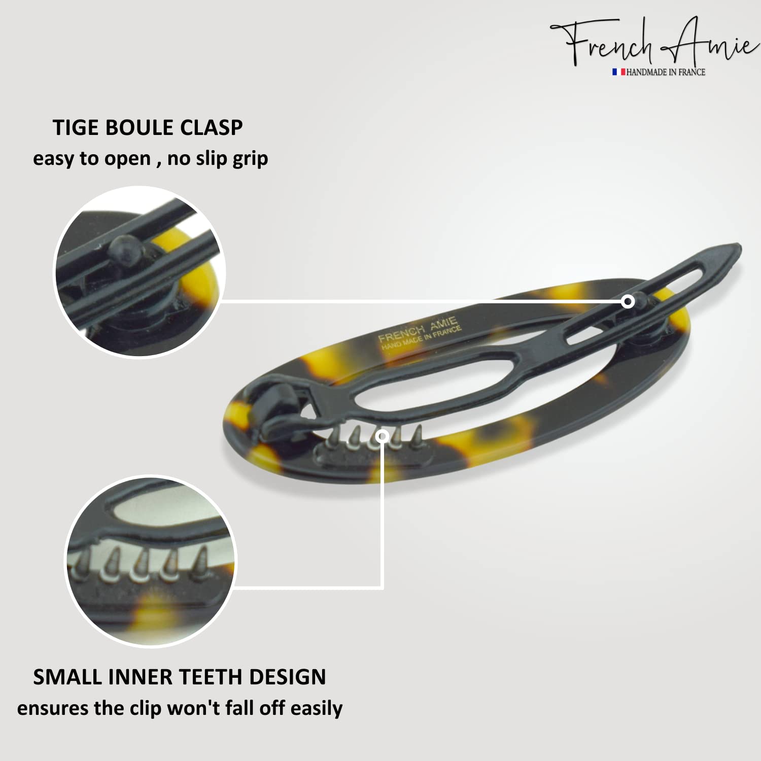 French Amie Oval Cut Out Small Handmade Cellulose Snap Hair Barrette for Women