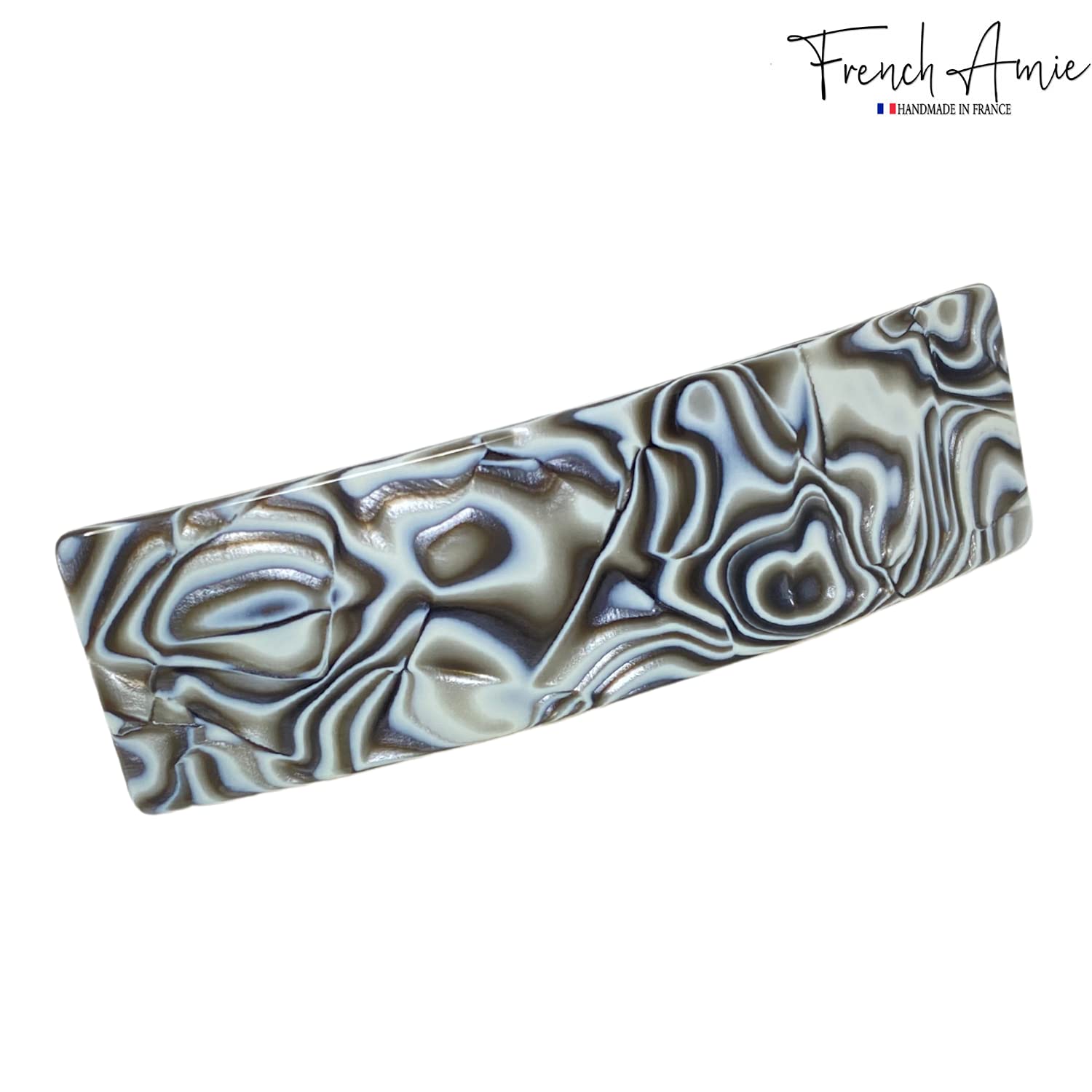 French Amie Rectangular Gray Magma 3 1/4”Handmade Celluloid Hair Clip Barrette
