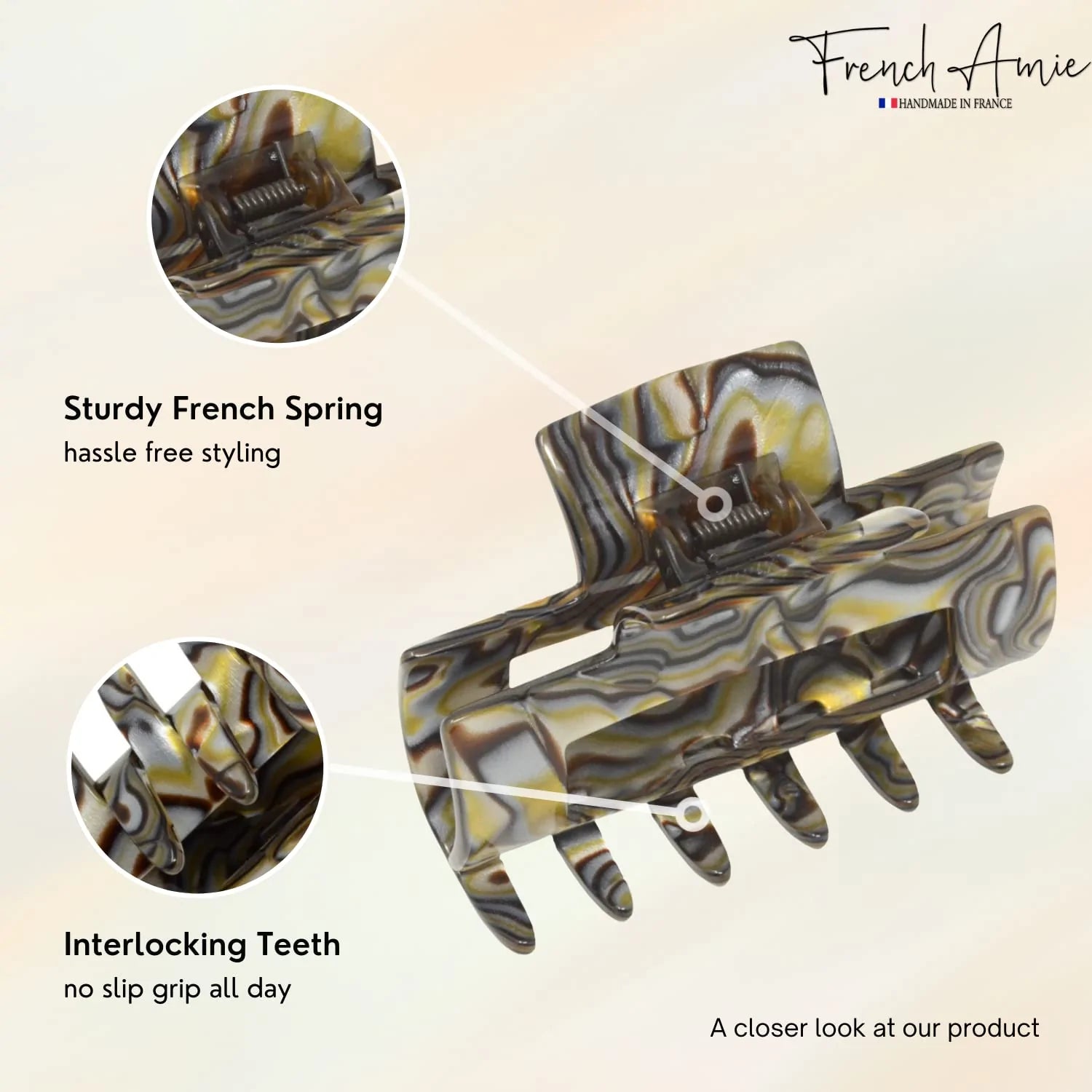 French Amie Geo Medium 3 1/4" Cellulose Acetate Handmade Jaw Hair Claw Clip Women