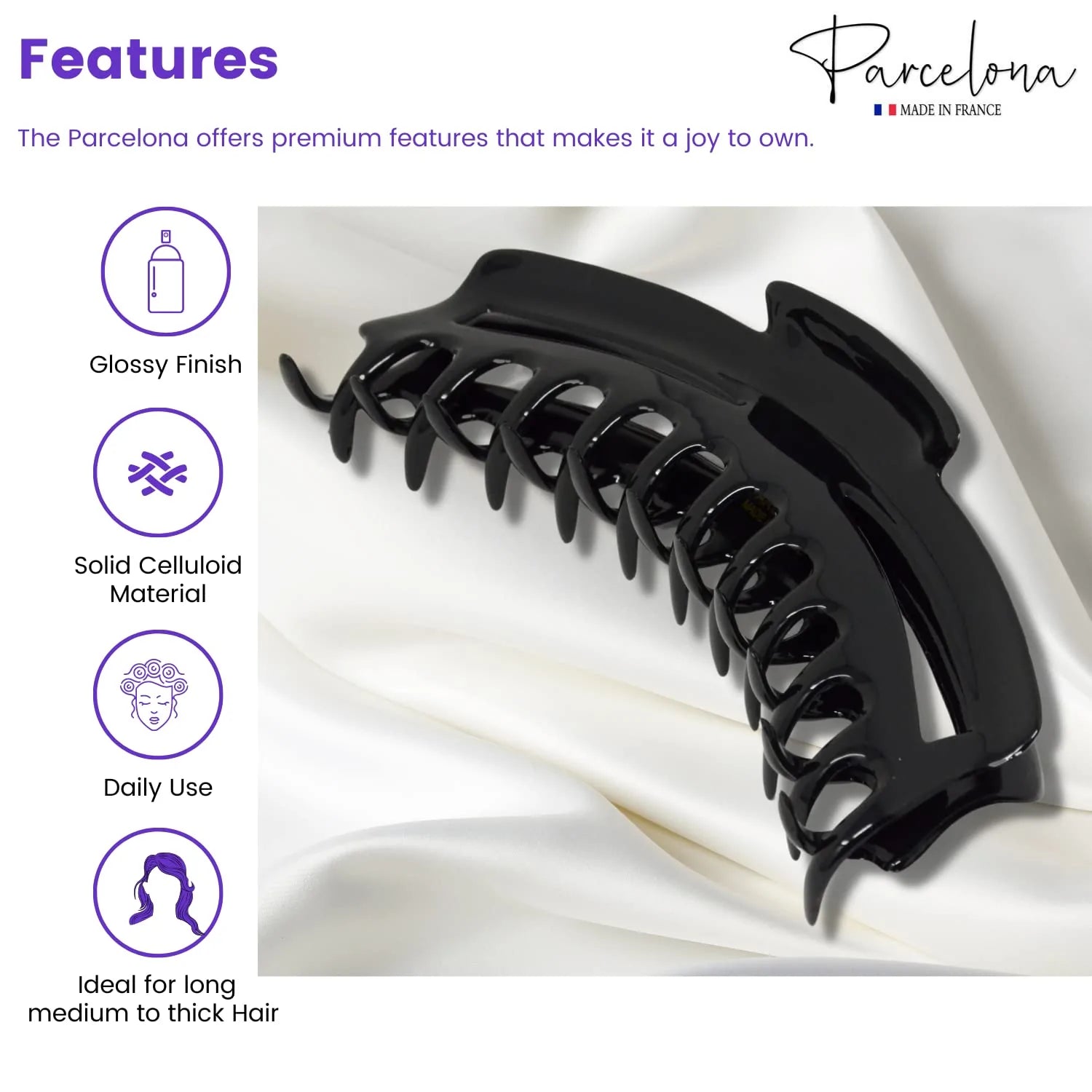 Parcelona French Bend Narrow Extra Large Jumbo Black Jaw Hair Claw Clip