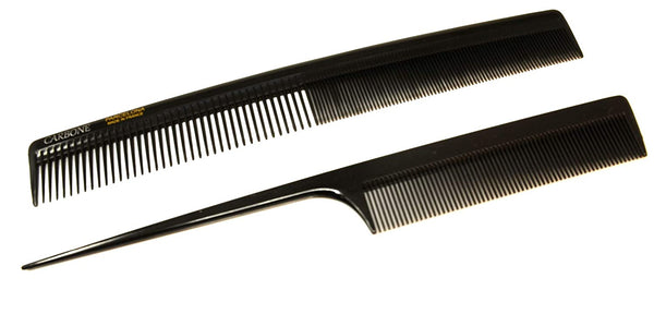 Parcelona French Pro Grooming Black Celluloid Salon Smoothing Tail Hair Combs