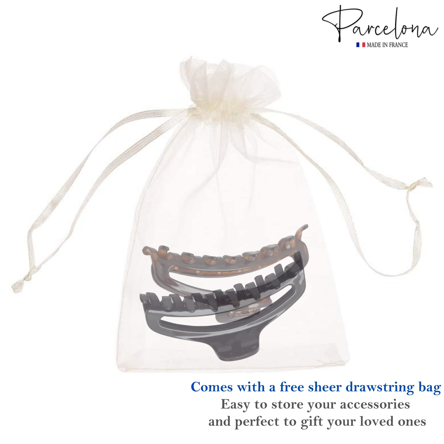 Parcelona French Slim Medium Shell & Black Cellulose Jaw Hair Claw Clips(2 Pcs)