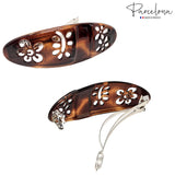Parcelona French Tige De La Fleur Oval Medium Celluloid Tortoise Shell Hair Clip
