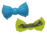 Parcelona French Angel Bow Blue and Green Small 2” Celluloid Set of 2 Hair Clip