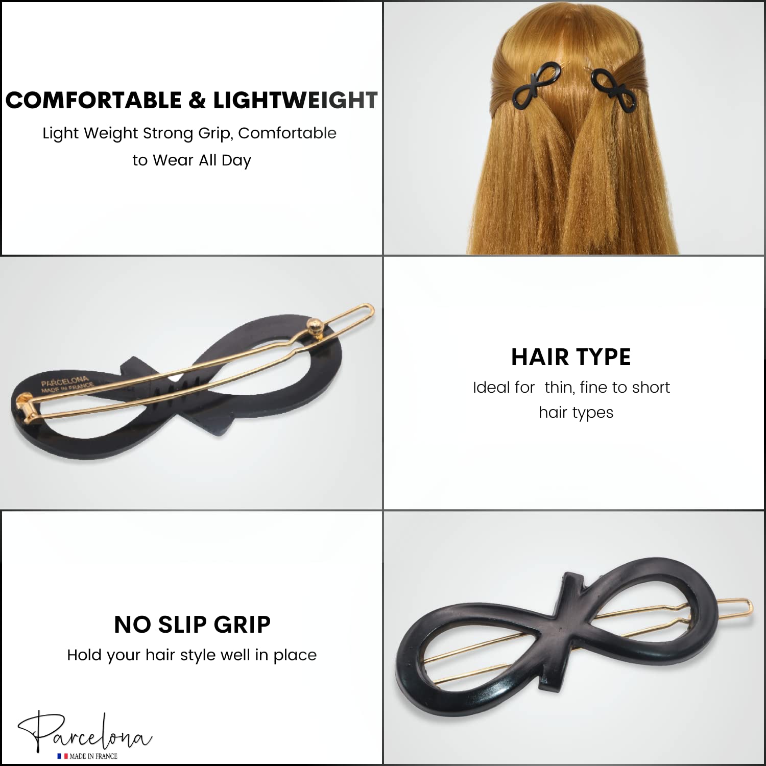 Parcelona French Ribbon Knot Infinity Small Cellulose Hair Barrettes for Women