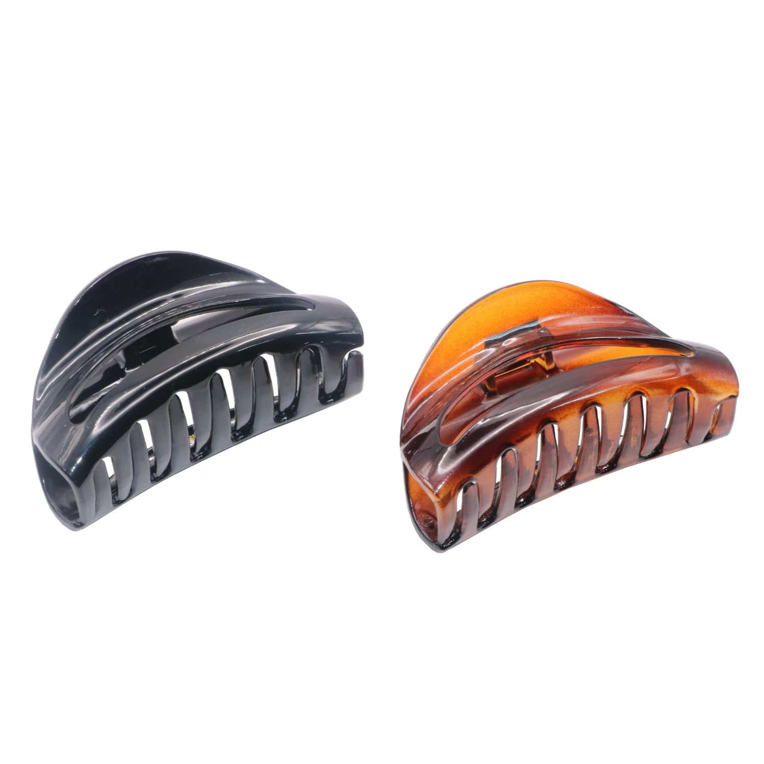Parcelona French Vrille Cutout Black N Shell Small Celluloid Hair Claws(2 Pcs)