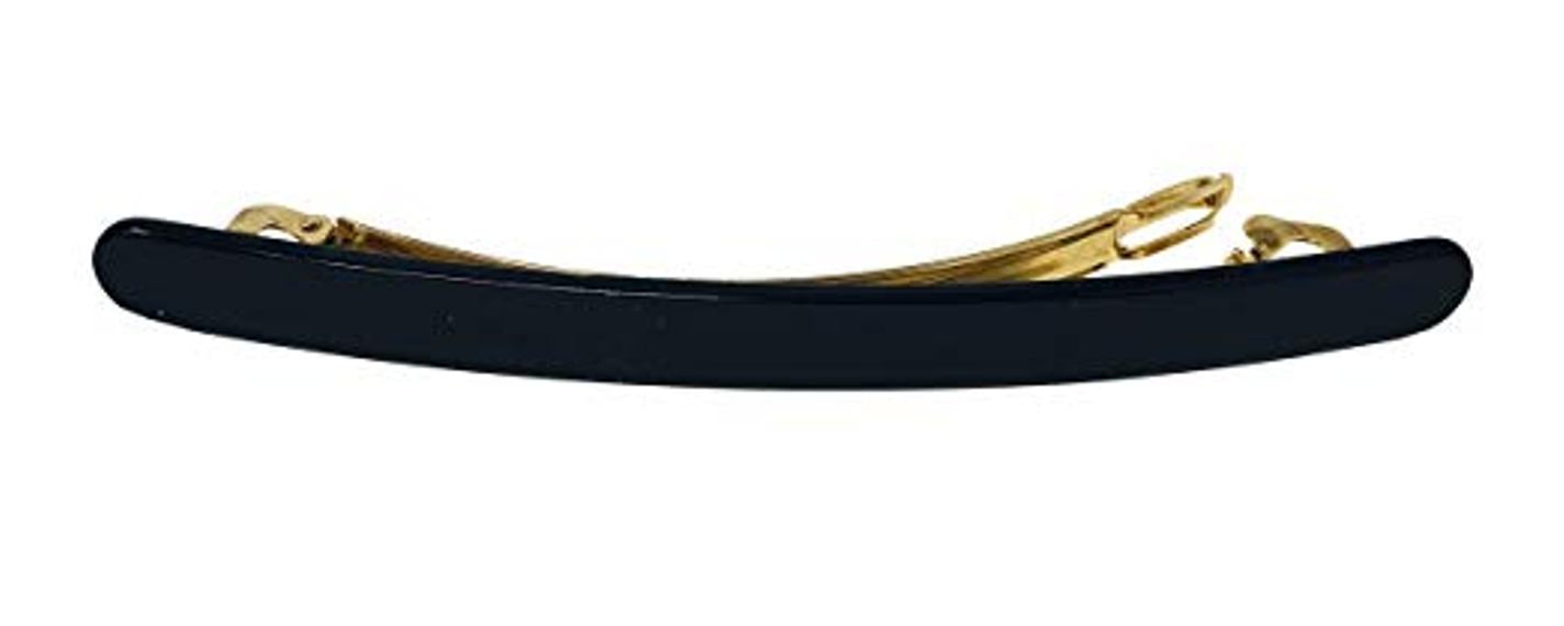 French Amie Skinny Lean Black Rounded Edges Handmade Hair Clip Barrette