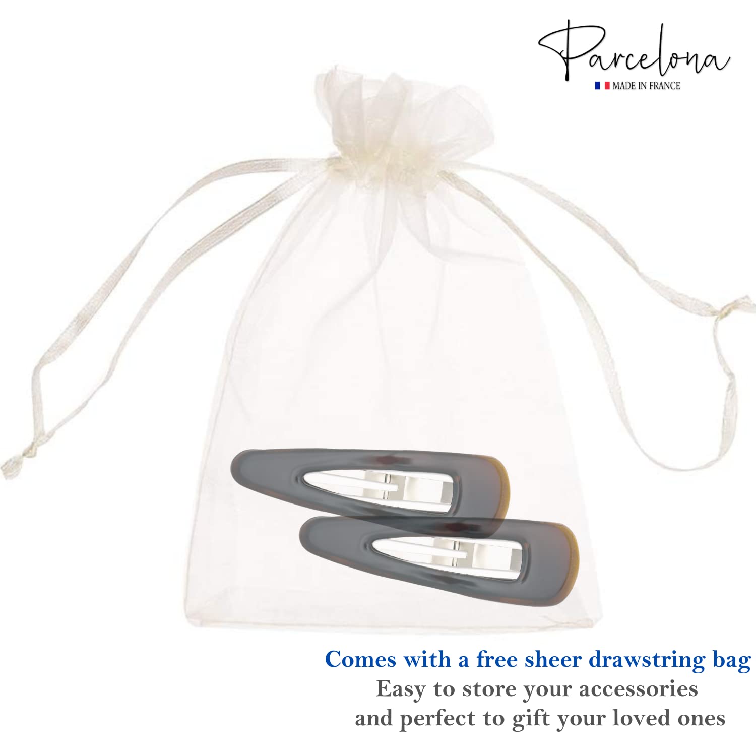 Parcelona French Clic Clac 2 1/4" Cellulose No Slip Grip Snap Hair Clips