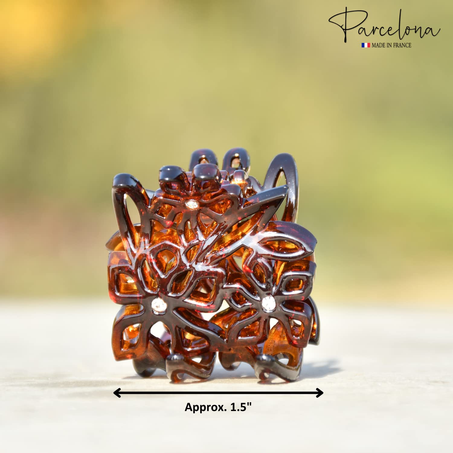 Parcelona French Tri Flower Cellulose with Crystals Hair Claw Clip