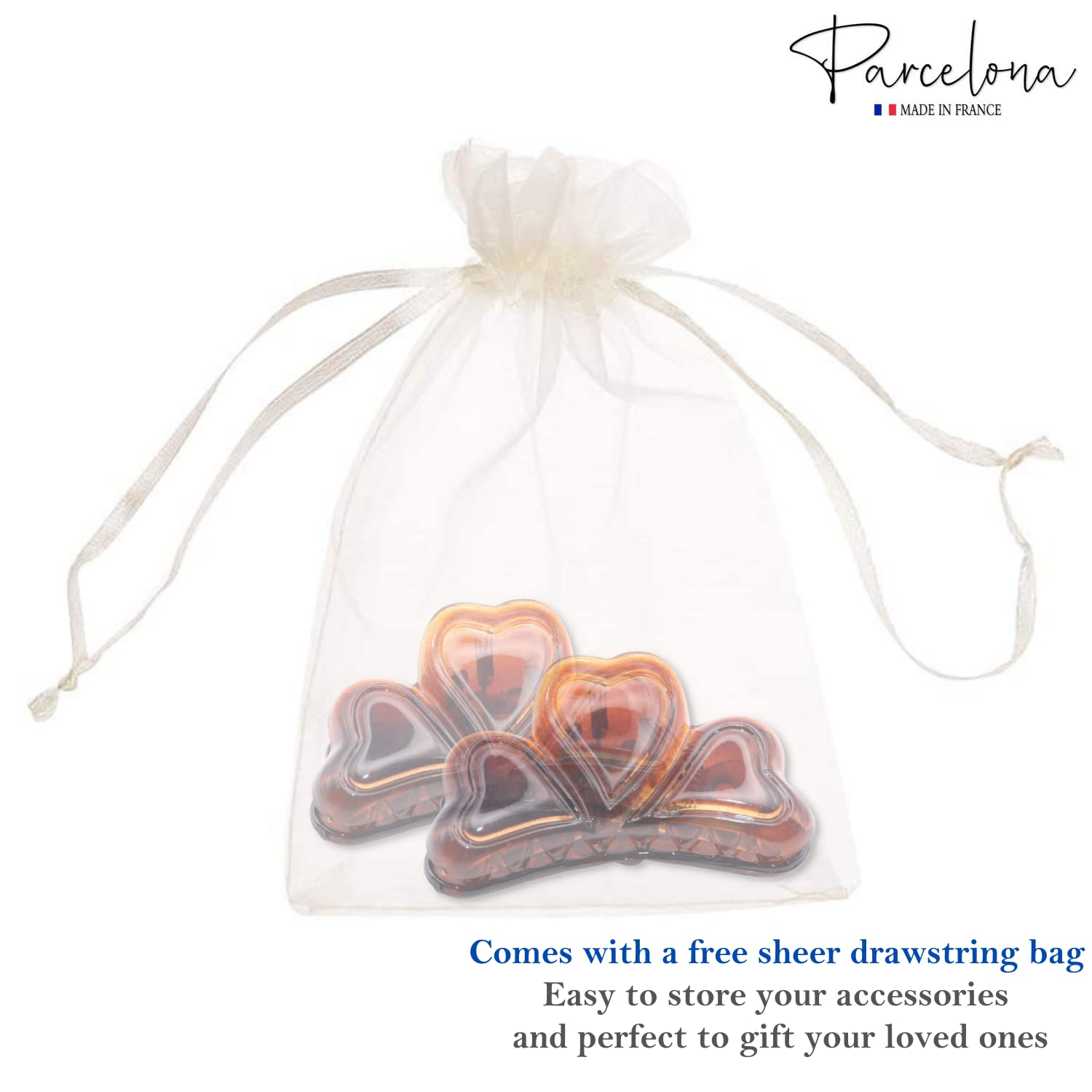 Parcelona French Love Hearts Very Small Shell Cellulose Set of 2 Hair Claws