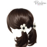 Parcelona French Daisy Ivory & Black Small Thin Set of 2 Elastic Ponytail Hair T