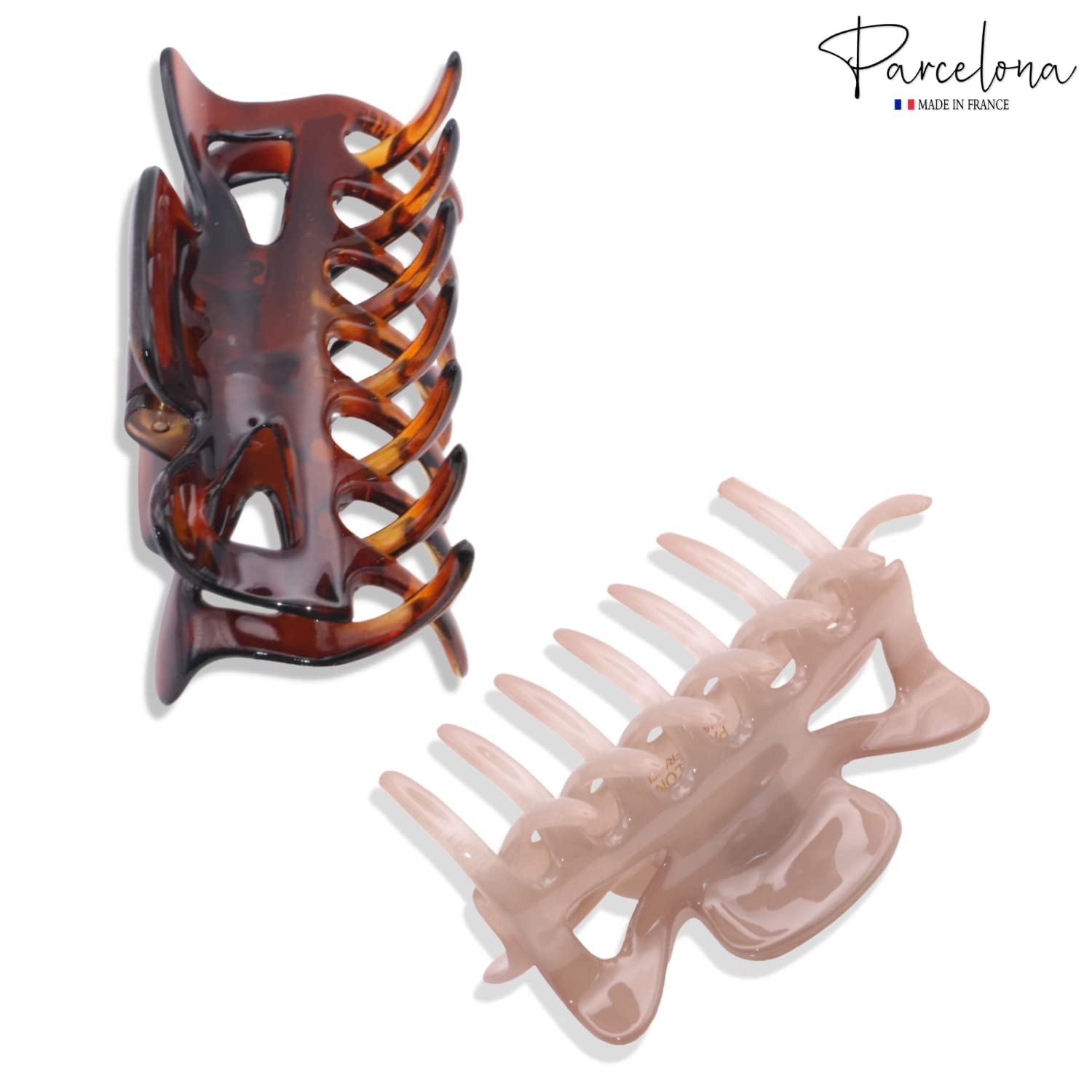 Parcelona French Classic 3" Medium Cellulose Hair Claws for Women & Girls (2Pcs)