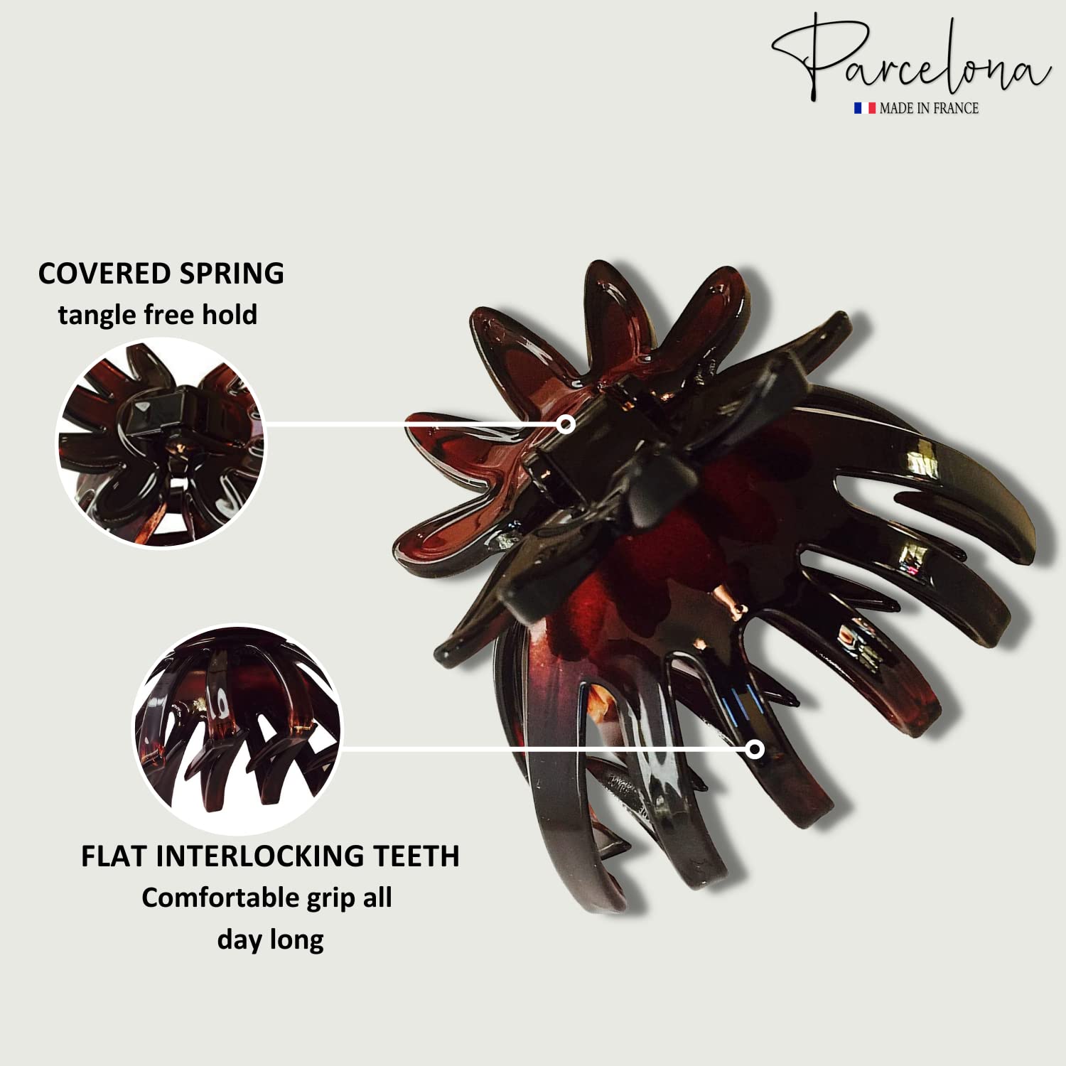 Parcelona France Flower Wide Shell Covered Spring Cellulose Hair Claw Clip