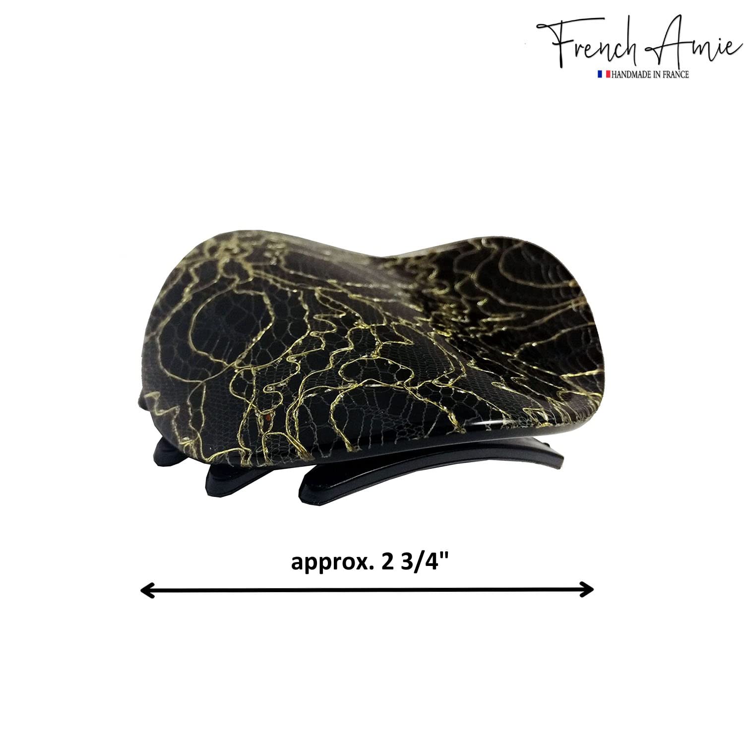 French Amie Handmade Onde 2 3/4" Medium Golden Lace Black Hair Claw Clip