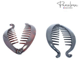 Parcelona French Mini Fish Brown & Black 3" Set of 4 Ponytail Banana Hair Clips